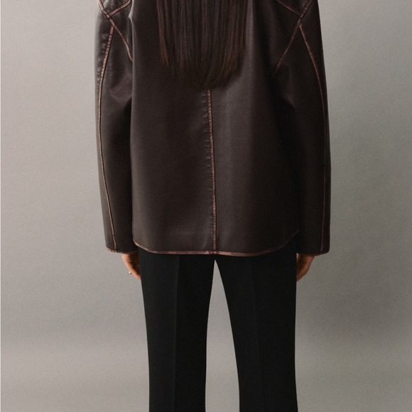 Mango Dark Brown Leather Jacket - Picture 3 of 7